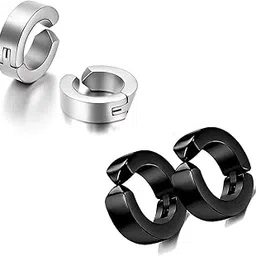 2 Pair Black Silver 316L Stainless Steel Studs Earring Bali Non Pierced Earrings for Men and Boys | Fashion Non Piercing Earrings for Men-image-93