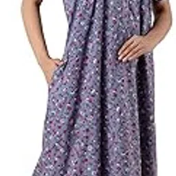 neeed Floral Printed Maxi Nightwear Nighty | Cotton Nighty for Women with Pockets | Comfortable Maxi Dress/Sleepwear/Nightwear (Free Size- L/XL)-picture-29