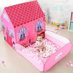 Intellibaby 2-in-1 Tent House & Ball Pool-25 Balls, Safe&Soft Pit, Spacious,Lightweight&Portable Activity Toy, Indoor&Outdoor Play Tent,Ball Pit for 24Month+ Babies, Best Gift (Pretty Princess (Pink))-picture-19