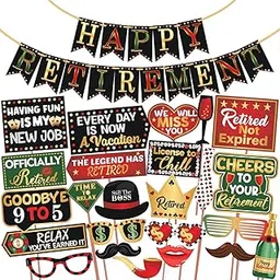 Wobbox Retirement Photo Booth Party Props Casino Theme with Happy Retirement Bunting Banner, Retirement Party Decoration, Retirement Decoration Item-picture-27