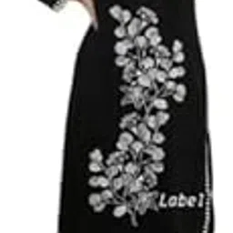 Women's Embroidered White and Black Kurta Set, Long Sleeves, Floral Design-picture-13