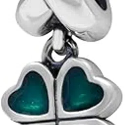 artcharm Shamrock Lucky Green Four Leaf Clover Charm 925 Sterling Silver Heart Love Dangle Charms European Style, Sterling Silver image 1
