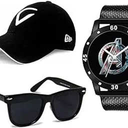 fy lane Combo Pack of 3 Stylish Dial Watch, Stylish Sport Baseball Cap & Stylish Aviator Wayfarer Sunglass for Men's and Boy's (Pack of 3)-picture-33