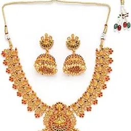 shining diva fashion Latest Stylish Choker Traditional Temple Necklace Jewellery Set for Women (12086s), Golden, One-picture-35