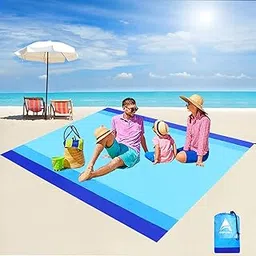 AISPARKY Rectangular Beach Blanket, Beach Mat Outdoor Picnic Blanket Compact For 4-7 Persons Water Proof & Quick Drying Beach Mat Made By Premium Nylon Pocket Picnic Sheet (78" X 81", Blue)-picture-26