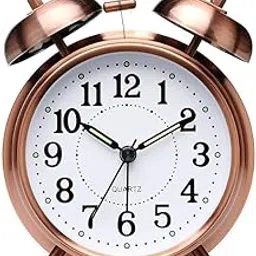 Carpediem Vintage Twin Bell Analog Display Table Alarm Clock with Night LED Light Heavy Slippers Extra Loud Alarm Clock Ideal for Student and Kids Bedroom (Copper), 3x5 Inch-picture-27