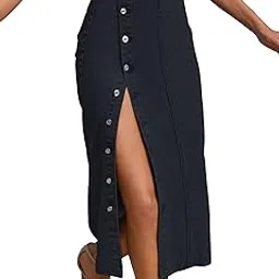 shasmi Girl's & Women's Front Button-Up Slit Longline Single Breasted Long Casual Denim Skirt Suitable for Daily WearSkirt 233-picture-36