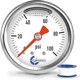 CARBO Instruments 1-1/2" Fuel Pressure Gauge, Stainless Steel Case 304, Chrome Plated Brass Connection, Glycerin Filled, 0-100 Psi, Accuracy 3-2-3%, Back Mount 1/8" NPT-picture-41