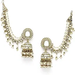 zeneme Traditional Stylish Gold Plated Polki & Pearl Bahubali Jhumki Jhumka Earrings Jewellery For Girls And Women-picture-55
