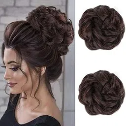 2PCS Curly Wavy Messy Synthetic Chignon Hairpiece Scrunchie Scrunchy Updo Hairpiece for women(Color:brown)(pack of 2)-picture-47
