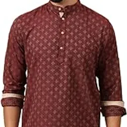 latest chikan Men's Cotton Regular Self Design Short Kurta Full Sleeves - Casual Ethnic Wear-picture-33