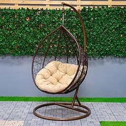 Evergeen Outdoor Indoor Balcony, Garden, Porch, Back Yard, Living Room, Bed Room, Terrace, Jhula Patio Rattan and Wicker Single Seater Swing for Adult and Child (Brown & Beige)-picture-12