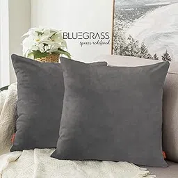 Blue Grass Holland Suede Plain Cushion Cover - Set of 2 || 20x20 Inches || Grey.-picture-23