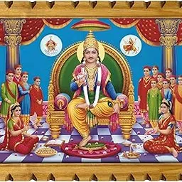 Lord Chitragupta Bhagwan Premium Wooden Frame, Hindu Religious Wall Art, Natural Wood, Laminated Digital Print, 17.4 x 14 inches image 1