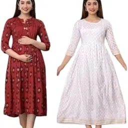 HARIVANSH Productions Maternity Dress for Women, Printed, Knee Length, 3/4 Sleeves, Pack of 2-picture-19