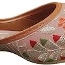kingstep Women's Women Ethnic Rajasthani Embroidered Jutti | Traditional Handcrafted Mojari Flat Shoes | Vibrant Thread Work | Jutti for Salwar Suit, Kurti, Lehenga, Saree (Peach)-picture-45