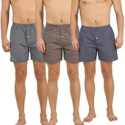 lucky roger Men's Checked Cotton Blend Assorted Boxer Shorts Pack of 3 | Regular Fit | Elasticated Waistband | Back Pocket | Mens Boxers-picture-35