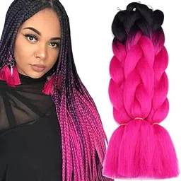 Jumbo Braiding Hair Attachment Ombre Synthetic Hair Extension Box Braids 24Inch Crochet Braids -1 (PINK)-image-54
