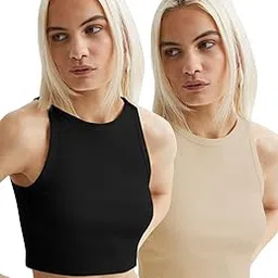 keri perry Women's Knitted Sleeveless Solid Round Neck Ribbed Tank & Crop Tops (Pack of Two (2))-picture-16