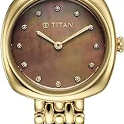 titan Aura Quartz Analog Brown Mother of Pearl Dial Golden Stainless Steel Strap Watch for Women-95241YM01/NT95241YM01-picture-25