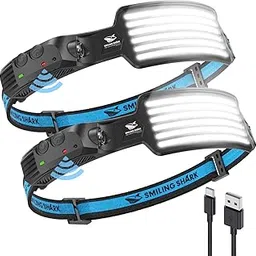 Smiling Shark Rechargeable Headlamp, 2 Pack Wide Angle 6*White Light The Brightest LED Head Lamp with Motion Sensor Waterproof Headlight for Camping Hiking Outdoor, Head-Light-LED-Lamp-Rechargeable-picture-29