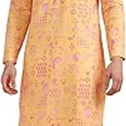 kisah Men's Kurta Churidar Set, Pink Art Silk, Embellished Regular Fit Mandarin Collar Long Sleeves-picture-57