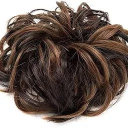 Akashkrishna Messy Hair Bun | HairPieces | Elastic Hair Rubber Band Synthetic Hairs Scrunchies For women | Hair Styling Fashion & Party | Burgundy Brown (Pack of 2)-picture-33