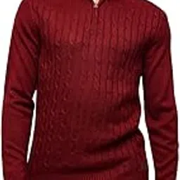dennis lingo Men's Cable Knit Solid Mock Collar Pullover Sweater-picture-24