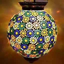 earthenmetal Big Spherical Shaped Flower Designed Glass Pendant/Hanging lamp for Living & Home Decoration Turkish lamp (Multicolour, Bulb not Included); Made in India-image-42