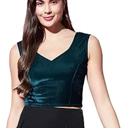 vaararo Deep V-Neck Party Blouse for Women Readymade | Shiny Velvet Sleeveless Choli Outfit-picture-15