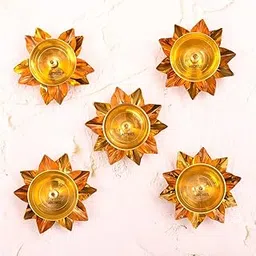 archies Diwali Gifts Diyas Diya Lotus Shape Brass Metal Diyas Tea Light Akhand Light Lamp for Gift Pooja Diya for House, Office, Mandir Set of 2 Kamal Patta Design-MT031-picture-24