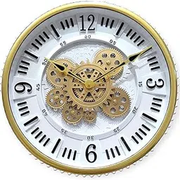 THE GREEK DECOR Premium Rotating Gear Steampunk Wall Clock | Industrial Wooden Look Round Acrylic Analog Clock for Living Room, Home, Office & Cafe Decor (15 Inch) image 1