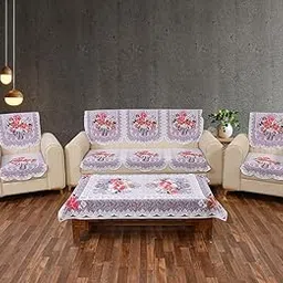 Croox Cotton Net 500 TC Floral Design Heavy Fabric 5 Seater Sofa Cover with 1 Center Table Cover Set of 11 Piece Standard Size (Purple)-picture-24