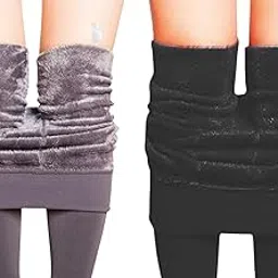 fabme Winter Warm Thermal Fleece Lined Women Leggings Pants (Waist Size : 26 to 34 Inch Stretchable) - Pack of 2-picture-39