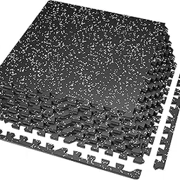 SUPERJARE 0.56'' Thick 6 Pcs 24 Sq Ft Rubber Top Exercise Equipment Mats, High Density EVA Foam Mats with Rubber Top, Interlocking Gym Flooring for Home Gym, Protective Workout Mat, Black/Grey image 1