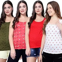 diaz Women's Super Combed Cotton Rib Fabric Slim Fit Tank Top-Pack of 4-picture-48