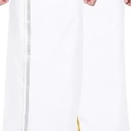 ramraj cotton Ramraj Men Pack of 2 Pure Cotton Single Layer Dhoti with Silver & Gold Zari Border-picture-13