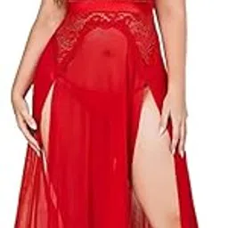 xipipz Plus Size Lingerie Babydoll Chemise Lace Split Long Maxi Dress Nightgowns for Women Sleepwear-picture-19