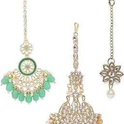 zaveri pearls Combo of 3 Green Kundan Maangtikka For Women-ZPFK18732-picture-9