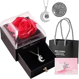 ascension Eternal Rose Gift Box with Moon Necklace Fresh Roses Gift for Girlfriend Boyfriend Newlyweds Rose Flower with Jewelry Storage Box & Necklace for Valentine's Day Anniversary-image-40