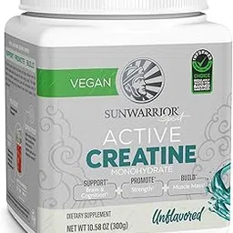 Sunwarrior Creatine Monohydrate Powder | Muscle Building Strength Training Pre Workout & Recovery | Vegan & Keto Friendly Micronized & Easily Mixes 300g Tub (60 Servings) Unflavored Active Creatine-image-2