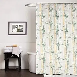 CASA Furnishing® PVC Waterproof Green Bamboo Printed Shower Curtain with 16 Hooks Pack of 2 (7ft)-picture-29