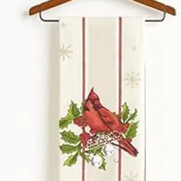 JYOTEX Christmas Kitchen Towel with Cardinal and Holly Design, Decorative Holiday Tea Towel, White (F)-picture-59