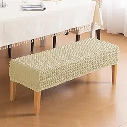 HOKIPO 'Aria Nova' Bubble 280 GSM Elastic Dining Bench Cover, Beige (AR-6215-BGE)-image-38