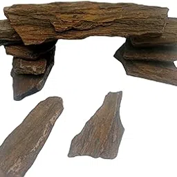 RUKDA Natural Teakwood Slate Stone - Hand‑Picked Slate Rocks for Aquarium Bridge, Aquascaping, Reptile Basking, Terrariums, Buildable Caves & Garden Decor – 10 Small (3"-6") + 1 Large (8"-10") Stone-image-1