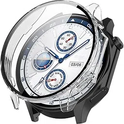 Wisely Electroplate Shine Protective Slim Bumper Tempered Glass Case Cover Compatible with OnePlus Watch 2, Transparent-picture-13