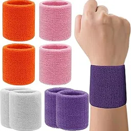 8 Pack Wrist Sweatbands Tennis Wrist Bands Absorbent Sweat Band for Men and Women, Breathable Cotton Sweatbands for Working Out, Basketball, Running Athletic Sports -Pink/Orange/White/Purple-image-48