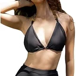 EROTISSCH/Aoba Arambol Bikini Set with Halter Neck Top with Gold Buckles & Tie-Ups, Made of Nylon, Medium Coverage Bottoms, Stretchy Quick-Dry Fabric, Stylish & Comfortable Swimwear & Beachwear-picture-22