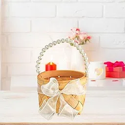 UJEAVETTE Wedding Basket Ribbon Decorated Gift Basket Mini Basket for Home Decoration 15.5cm-picture-15