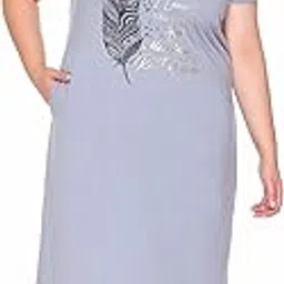 white moon Printed Cotton Round Neck Half Sleeves Knee Length Side Pocket Night Dress Nighty for Women, Relaxed, Regular Fit-picture-22